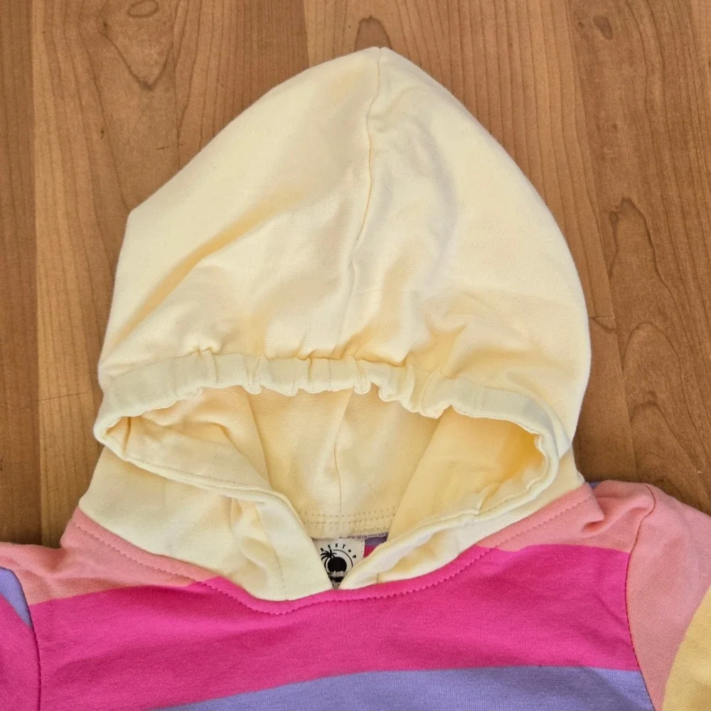 Treetop Tots Rainbow Stripe Hooded Romper Unisex‎ Size 6-12M Pastel Cozy Playful